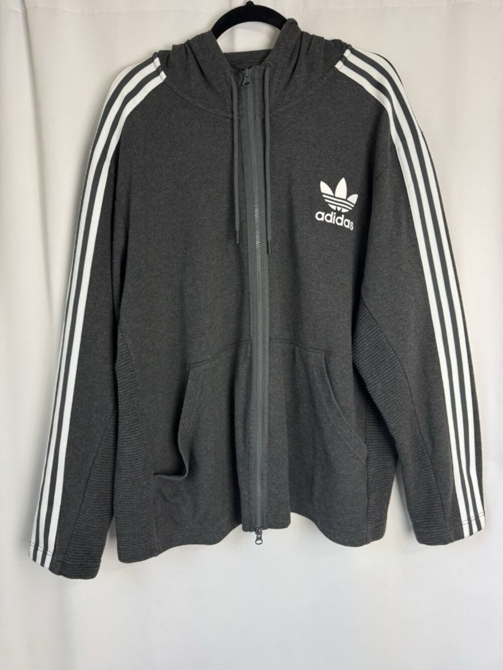 adidas Originals Mens Gray 2-Pc Fleece Tracksuit Full-Zip Hoodie + Pants SZ 2XL - Picture 5 of 16